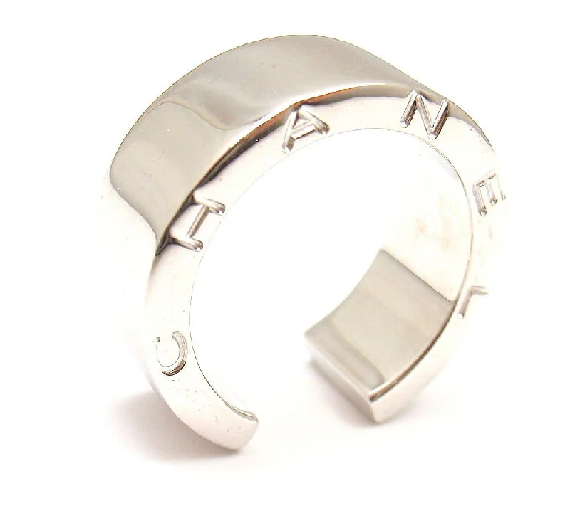 ELEGANT and STYLISH. CHANEL 18K WHITE GOLD SMOOTH OPEN RING, SIZE 5.5