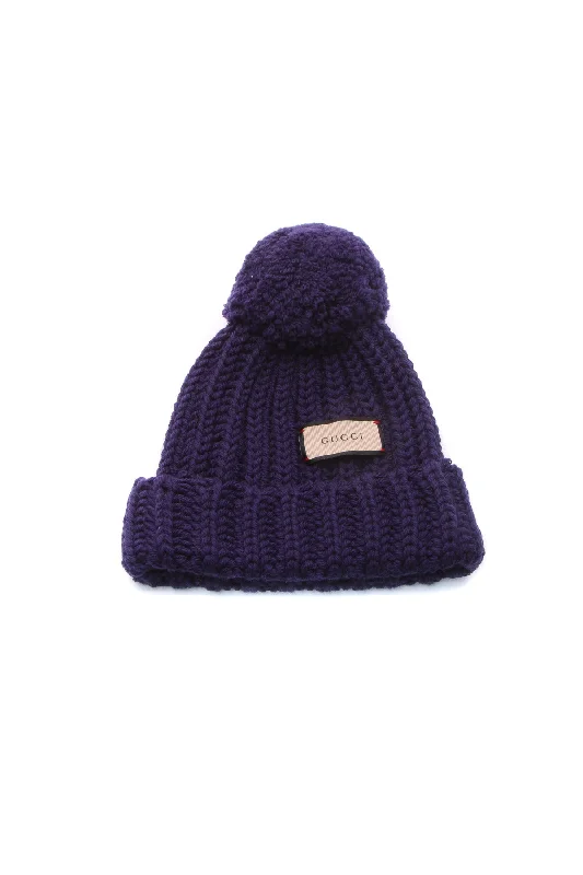 Pom Pom Logo Beanie- Purple Size Small