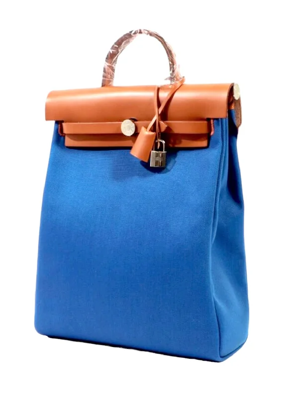 Hermes Herbag Ado Backpack Blue France / Fauve #U SKC1332