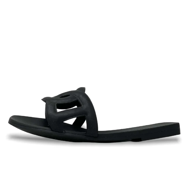 Hermes Noir Rubber Aloha Sandals 35