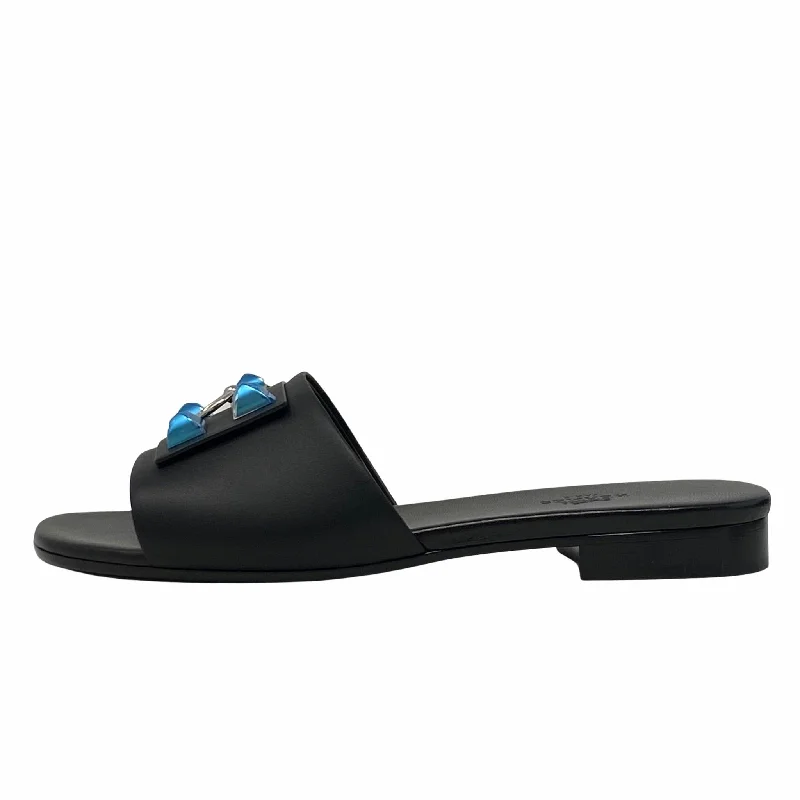 Hermes Noir Dune Sandals 38