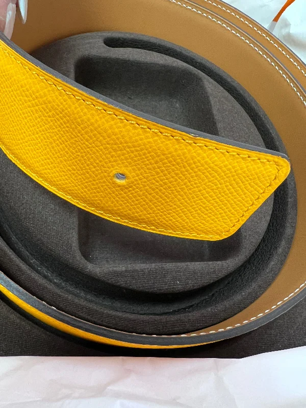 Hermes Reversible Belt Jaune Dor Epsom / Gold Swift 80cm (No Buckle) SKC1366