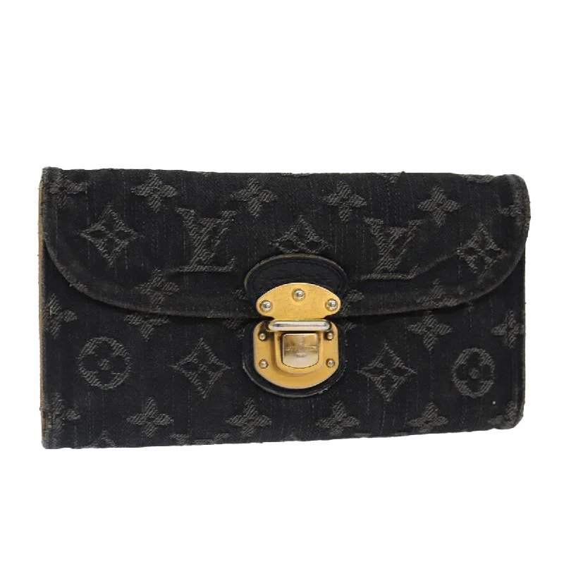 LOUIS VUITTON Denim Portefeuille Amelia Long Wallet Black M95512 LV Auth bs16880