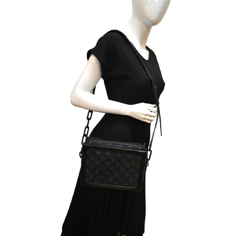 LOUIS VUITTON Soft Trunk Monogram Eclipse Shoulder Bag Black